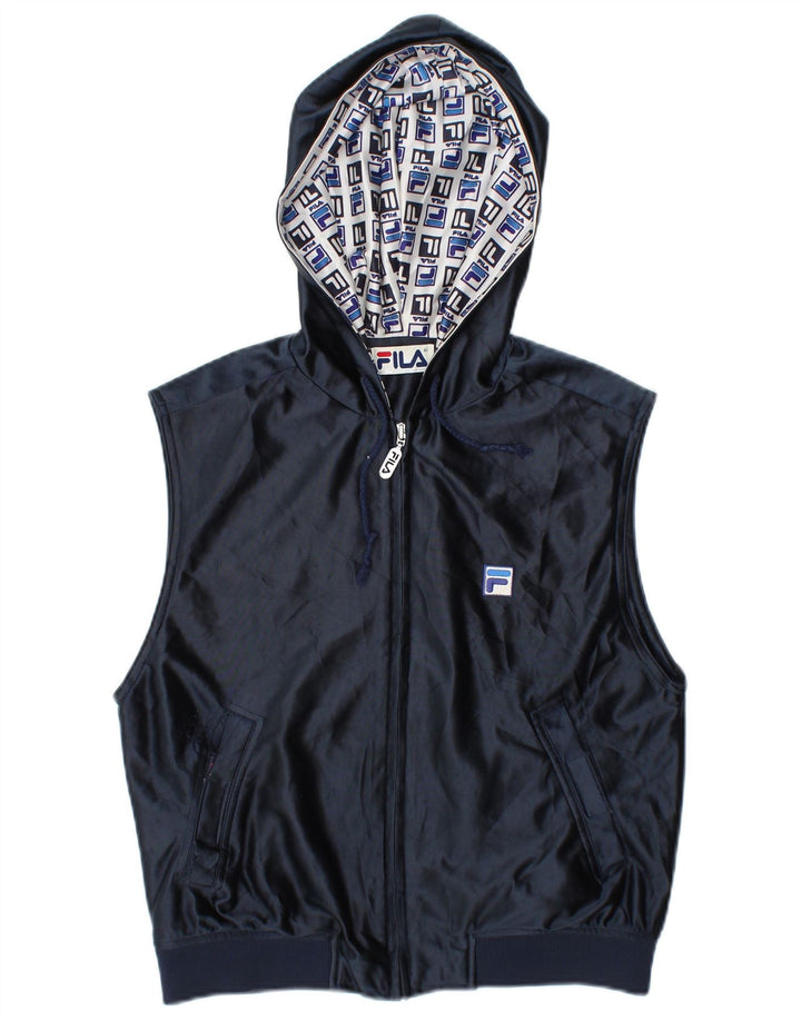 Fila Womens Crop Hooded Tracksuit Top Jacket UK 14 Medium Navy Blue