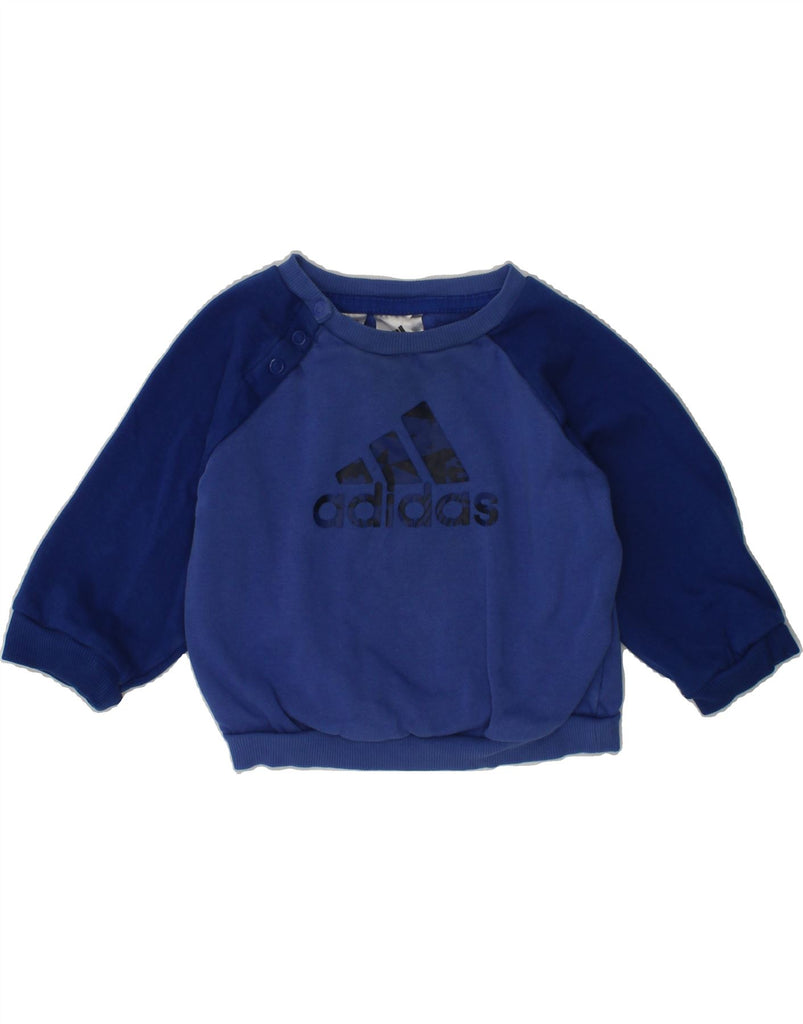 ADIDAS Baby Boys Graphic Sweatshirt Jumper 6-9 Months Blue Colourblock | Vintage Adidas | Thrift | Second-Hand Adidas | Used Clothing | Messina Hembry 