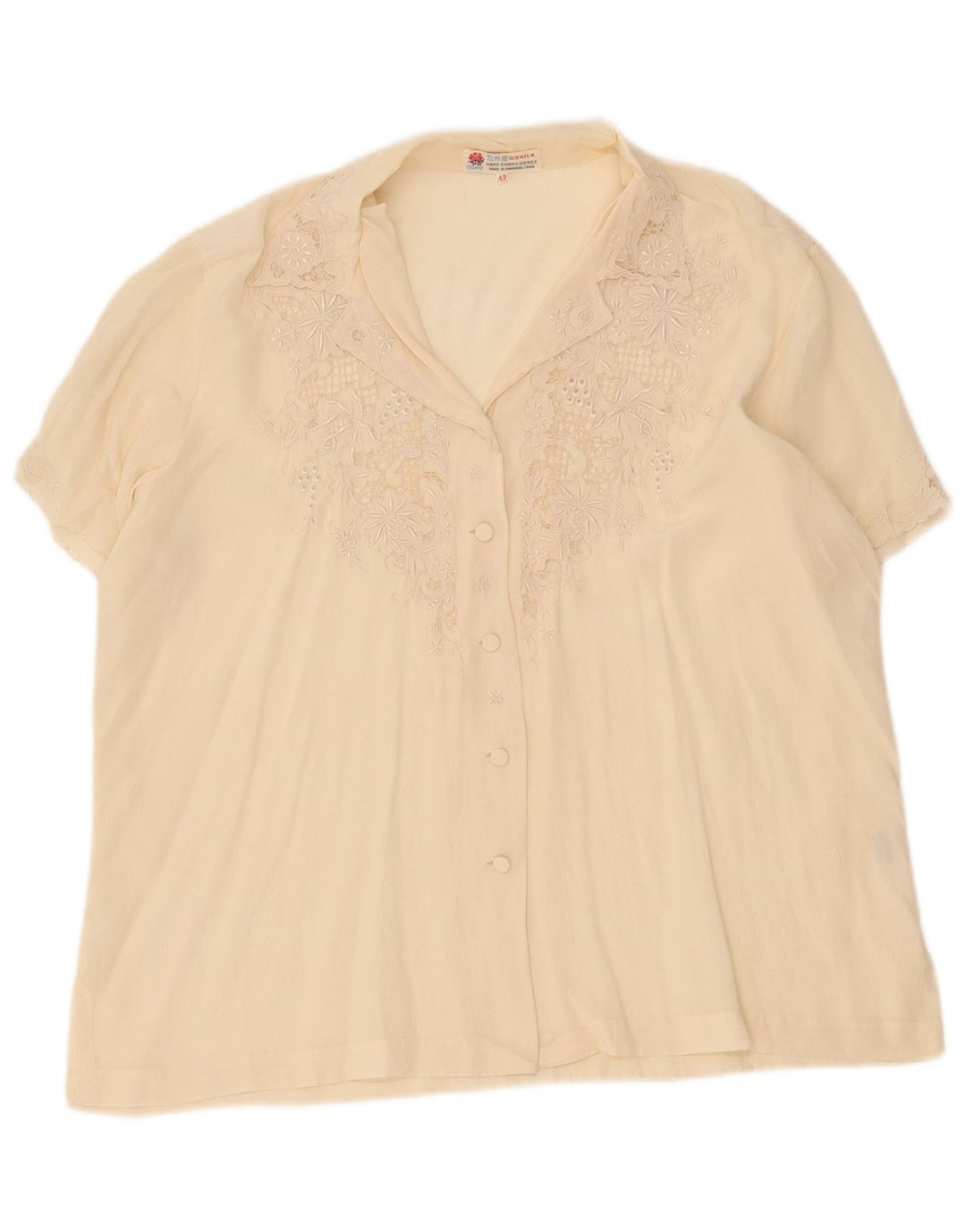 Vintage Womens Short Sleeve Shirt Blouse IT 42 Medium Off White Silk