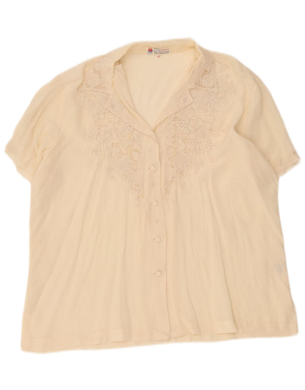 Vintage Womens Short Sleeve Shirt Blouse IT 42 Medium Off White Silk