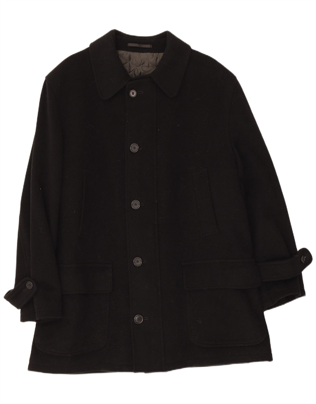 Pierre Cardin Mens Overcoat IT 50 Large Black Wool