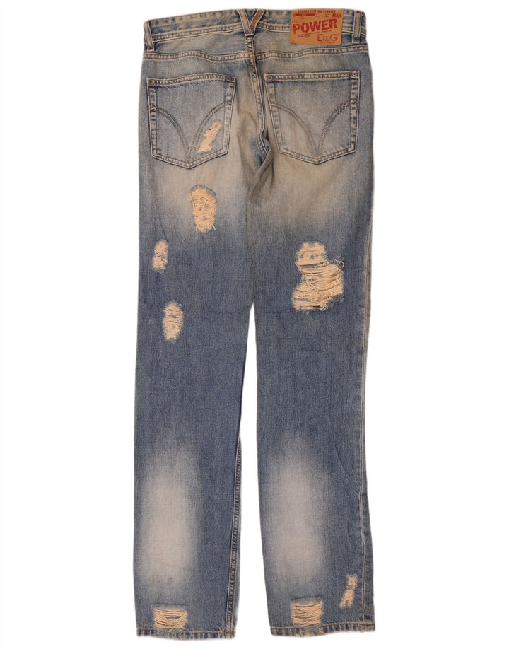 Dolce & Gabbana Womens Distressed Straight Jeans W32 L37 Blue Cotton