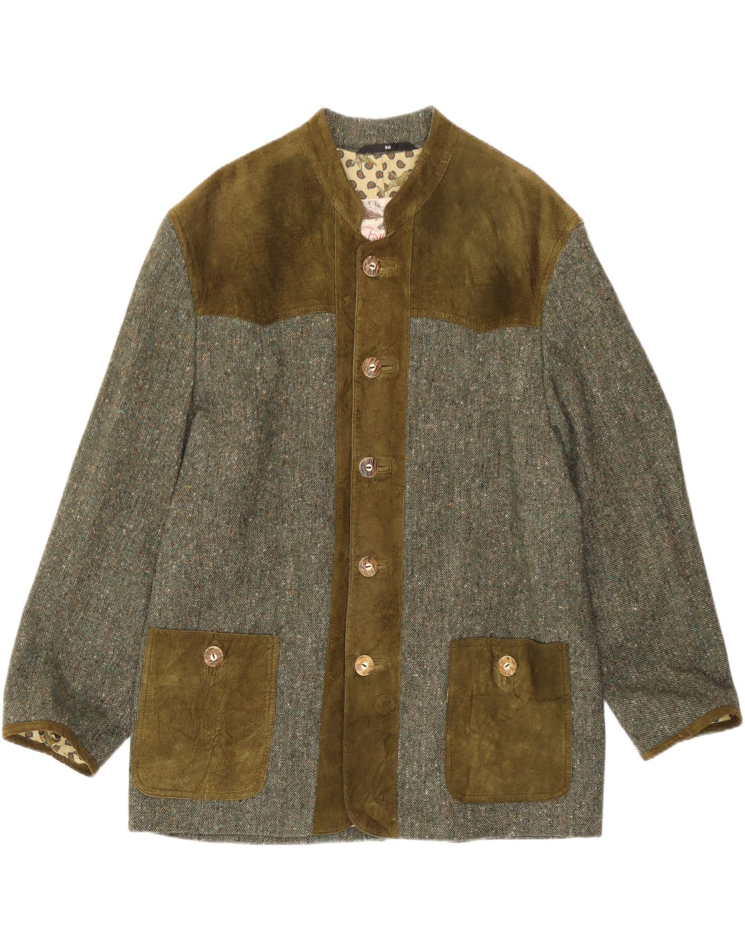 Traunsee Trachten Mens Overcoat EU 50 Large Green Flecked Wool