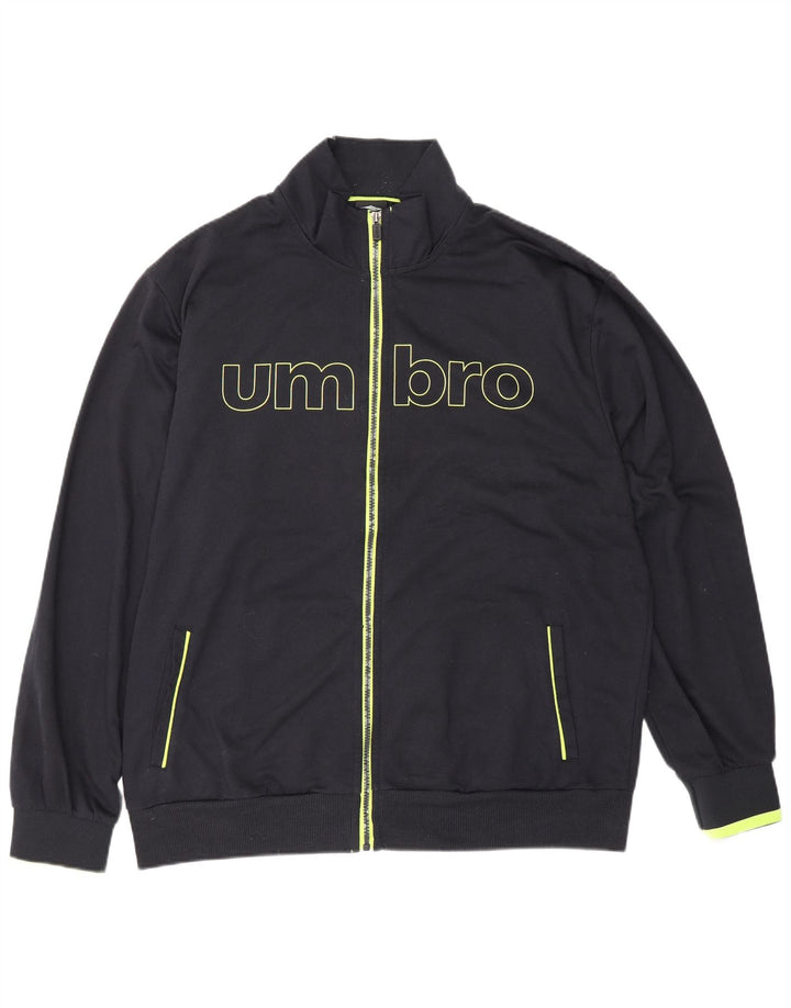 Umbro Mens Graphic Tracksuit Top Jacket IT 56 XL Black Cotton
