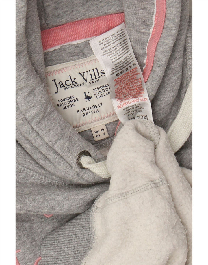 JACK WILLS Womens Graphic Oversized Hoodie Jumper UK 10 Small Grey Cotton