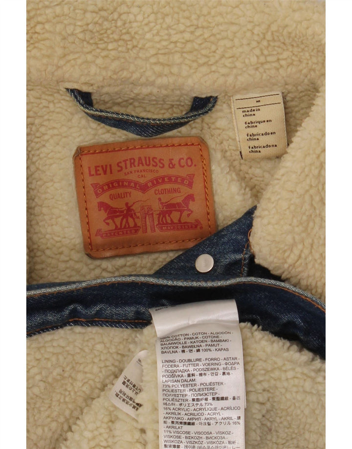 Levi's Womens Denim Sherpa Jacket UK 14 Medium Blue Cotton