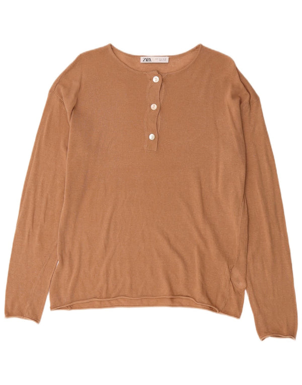 Zara Womens Oversized Boat Neck Jumper Sweater UK 10 Small Brown Acrylic