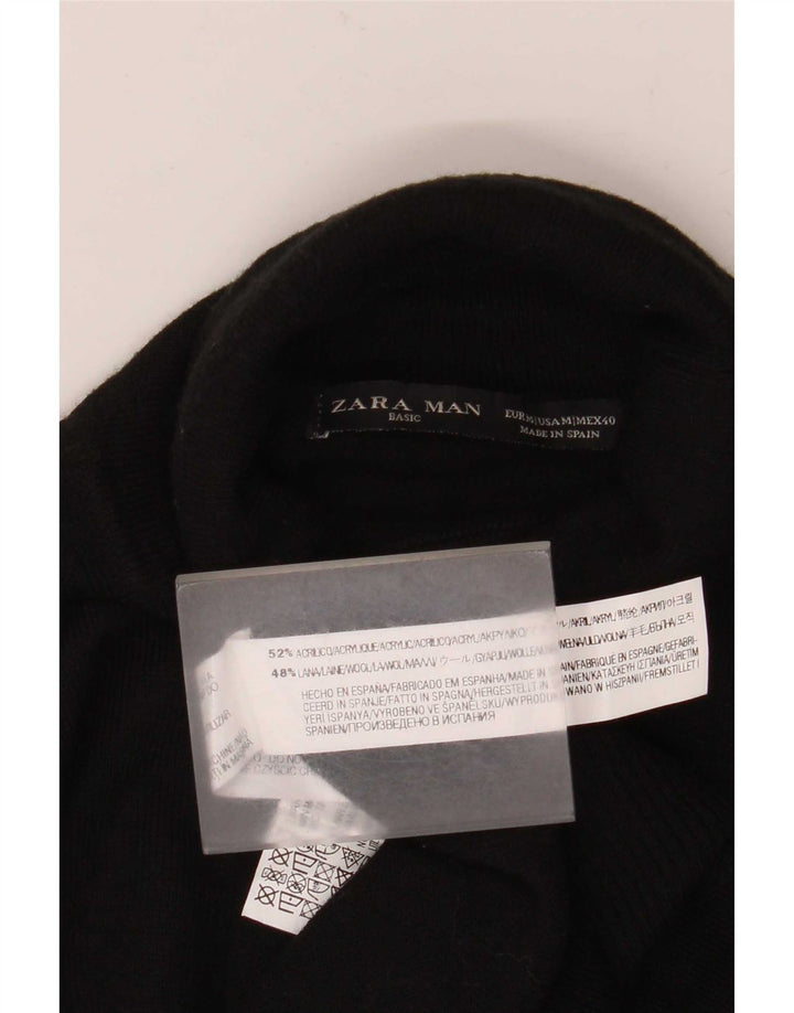 Zara Mens Roll Neck Jumper Sweater Medium Black Acrylic
