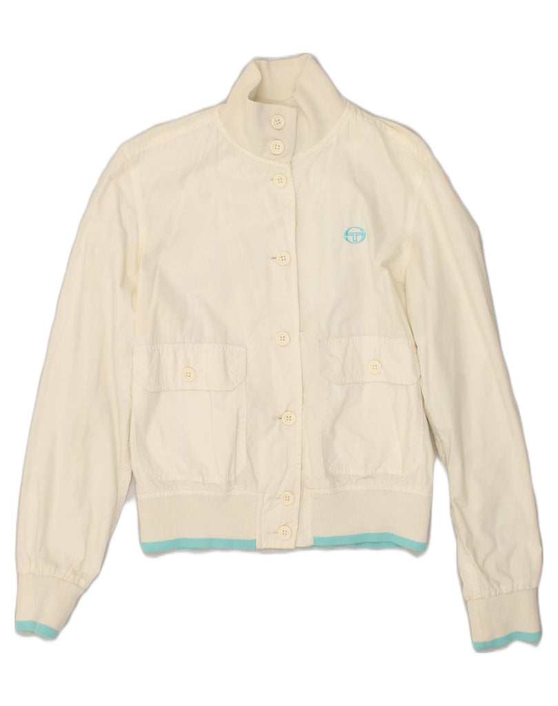 SERGIO TACCHINI Womens Bomber Jacket IT 44 Medium White Polyester | Vintage Sergio Tacchini | Thrift | Second-Hand Sergio Tacchini | Used Clothing | Messina Hembry 