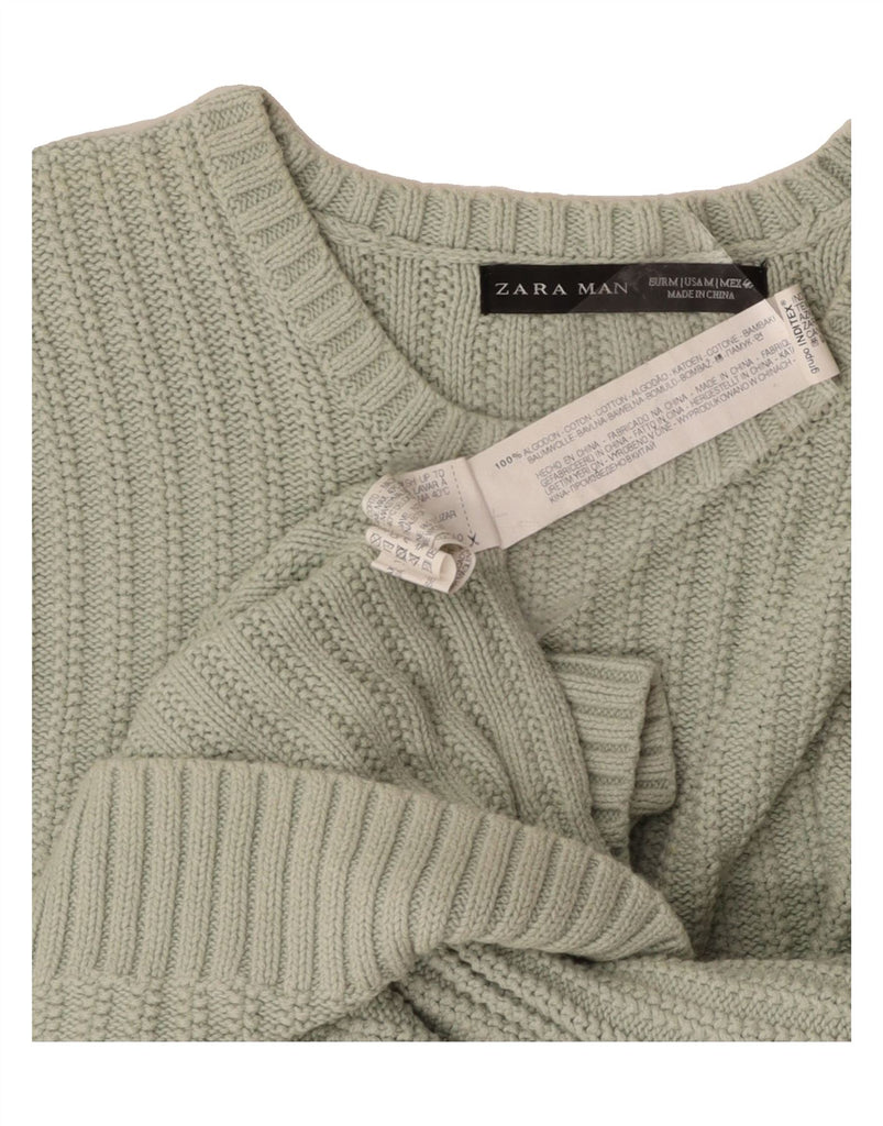 ZARA Mens Crew Neck Jumper Sweater Medium Green Cotton Vintage Zara and Second-Hand Zara from Messina Hembry 
