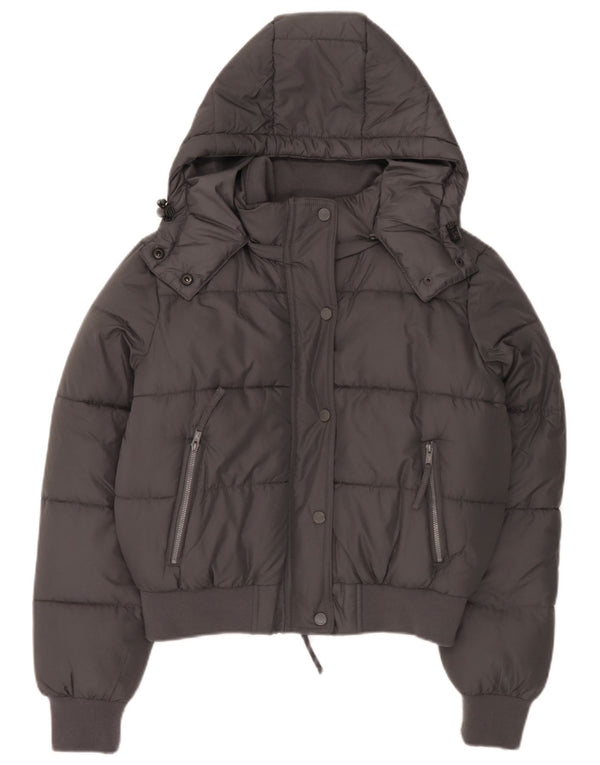 HOLLISTER Womens Hooded Oversized Padded Jacket UK 10 Small Grey Polyester