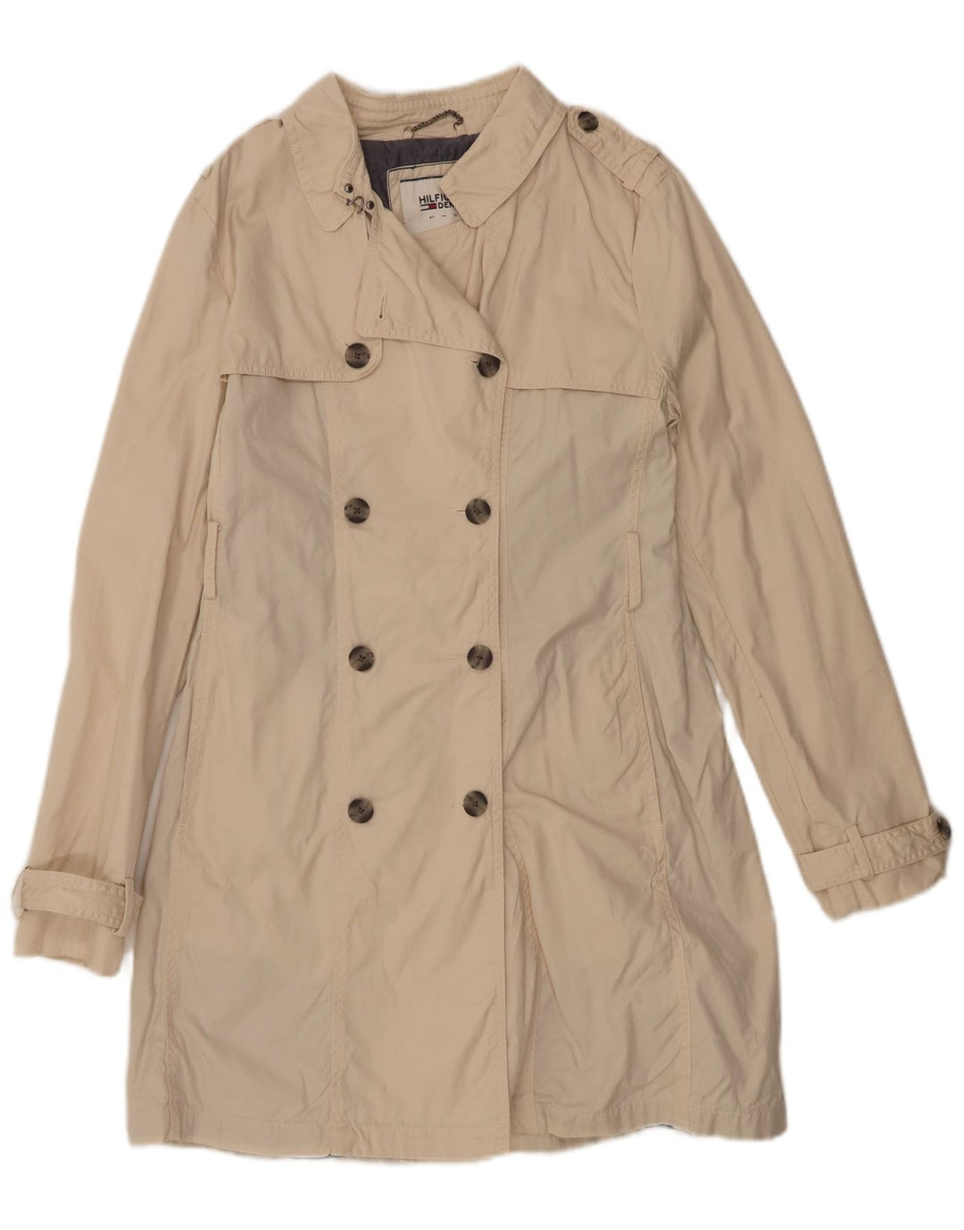 TOMMY HILFIGER Womens Double Breasted Trench Coat UK 16 Large Grey Cotton