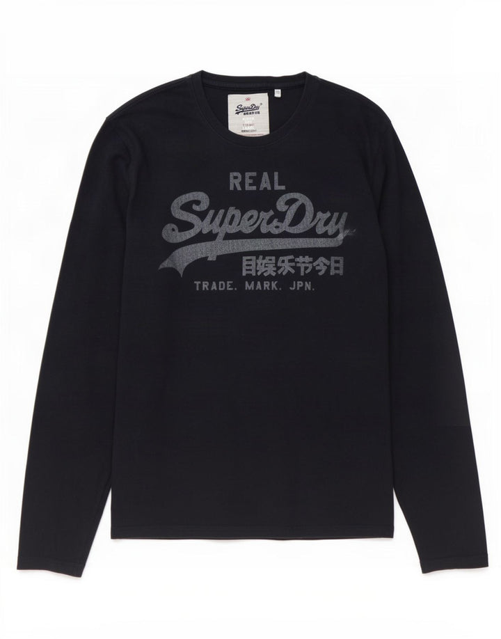 Superdry Mens Graphic Top Long Sleeve Large Navy Blue Cotton