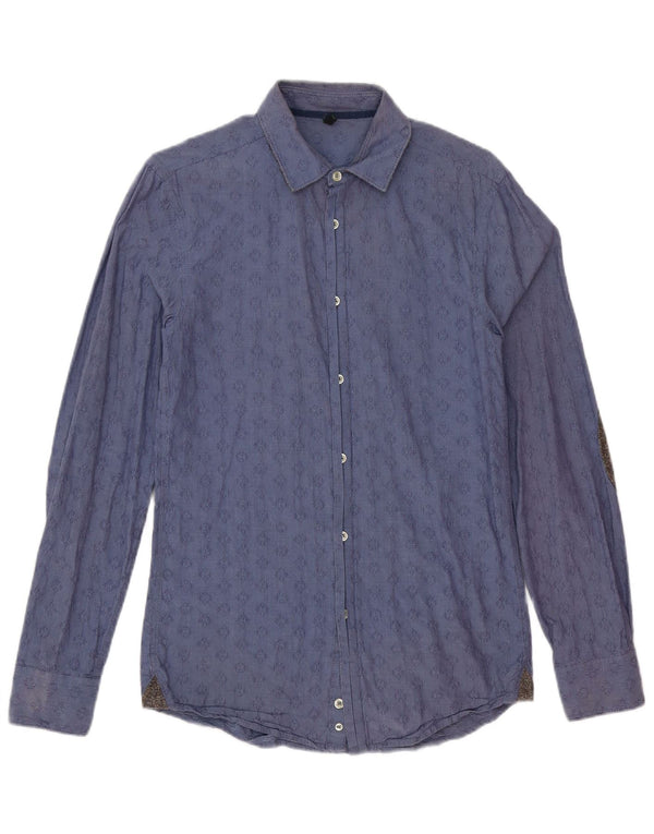 Benetton Mens Shirt Small Navy Blue Geometric