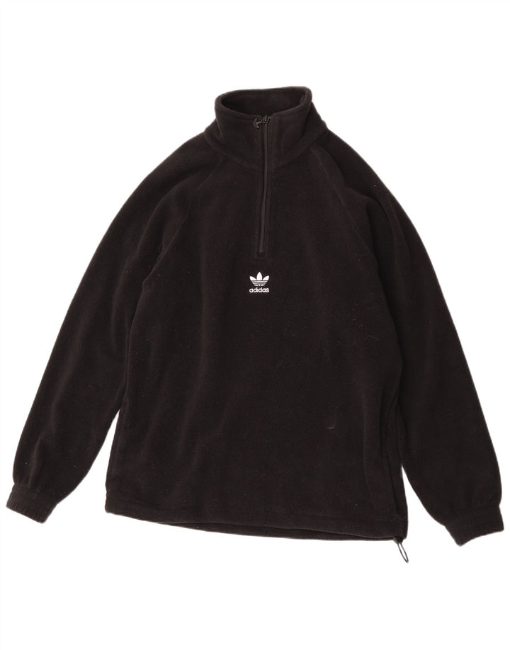 Adidas Mens Zip Neck Fleece Jumper Small Black Polyester