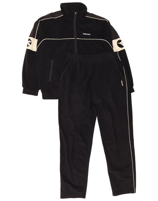 Diadora Mens Graphic Velour Full Tracksuit UK 40 Medium Black Colourblock