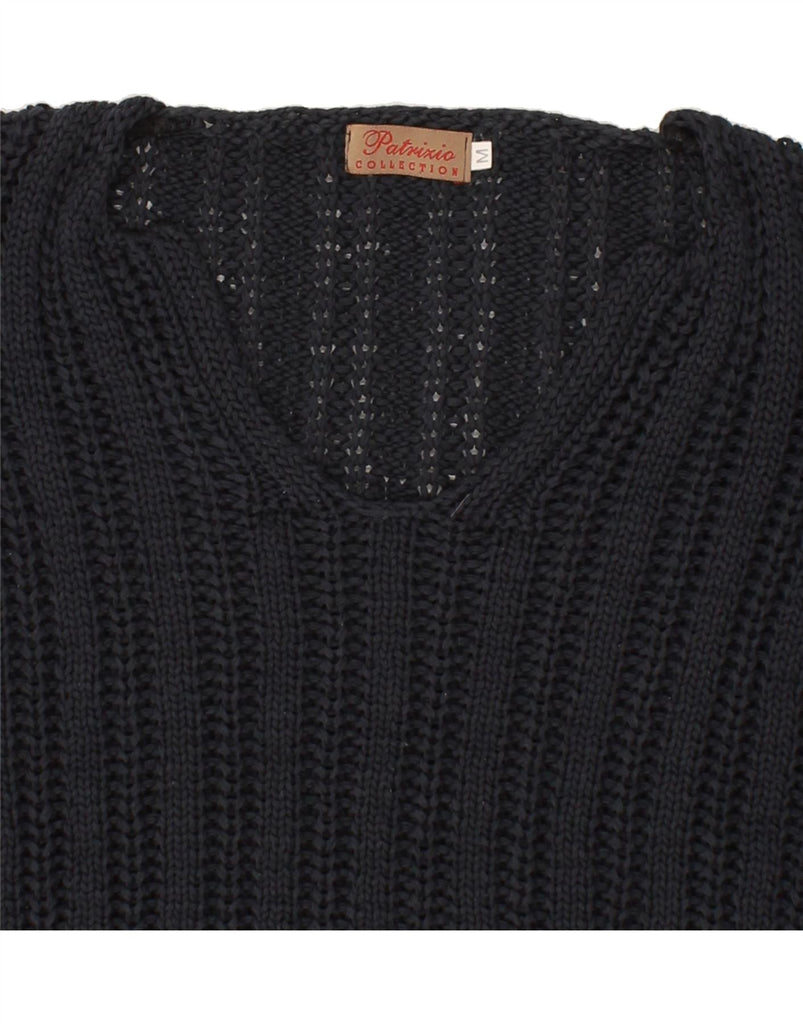 VINTAGE Womens Crop V-Neck Jumper Sweater UK 14 Medium Navy Blue Vintage Vintage and Second-Hand Vintage from Messina Hembry 