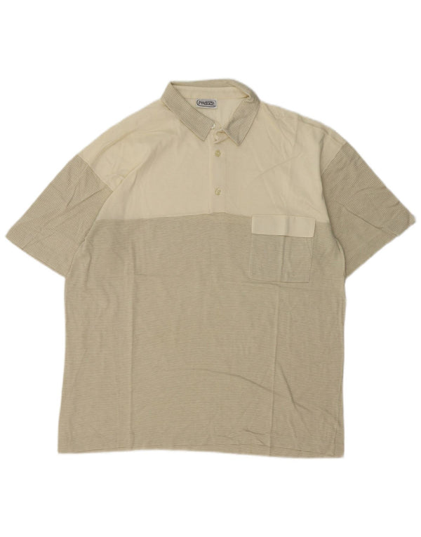 Vintage Mens Polo Shirt Medium Green Pinstripe Cotton