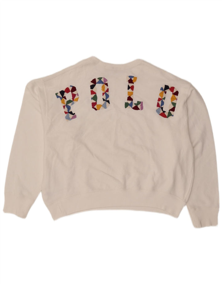POLO RALPH LAUREN Womens Crop Sweatshirt Jumper UK 16 Large White