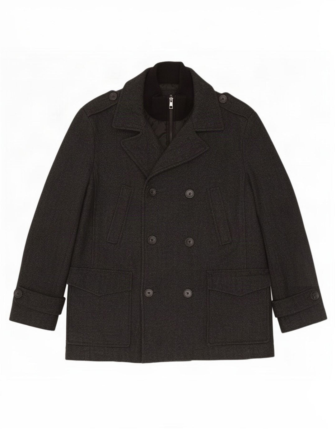 Calvin Klein Mens Pea Coat UK 40 Large Grey Herringbone Wool
