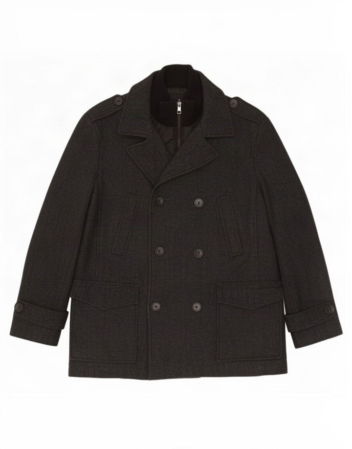 Calvin Klein Mens Pea Coat UK 40 Large Grey Herringbone Wool