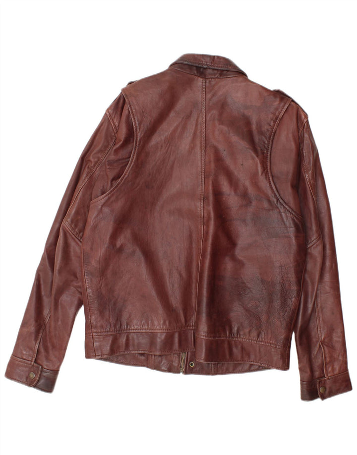 Kenvelo Mens Military Leather Jacket UK 38 Medium Brown Leather