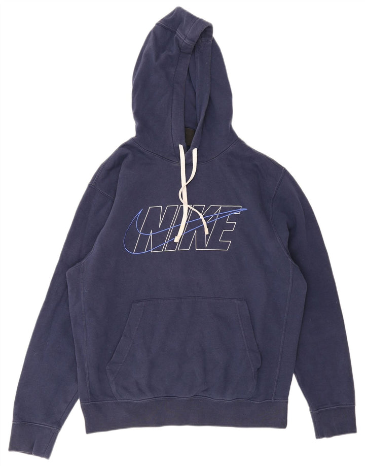 Nike Mens Graphic Hoodie Jumper Medium Navy Blue Cotton