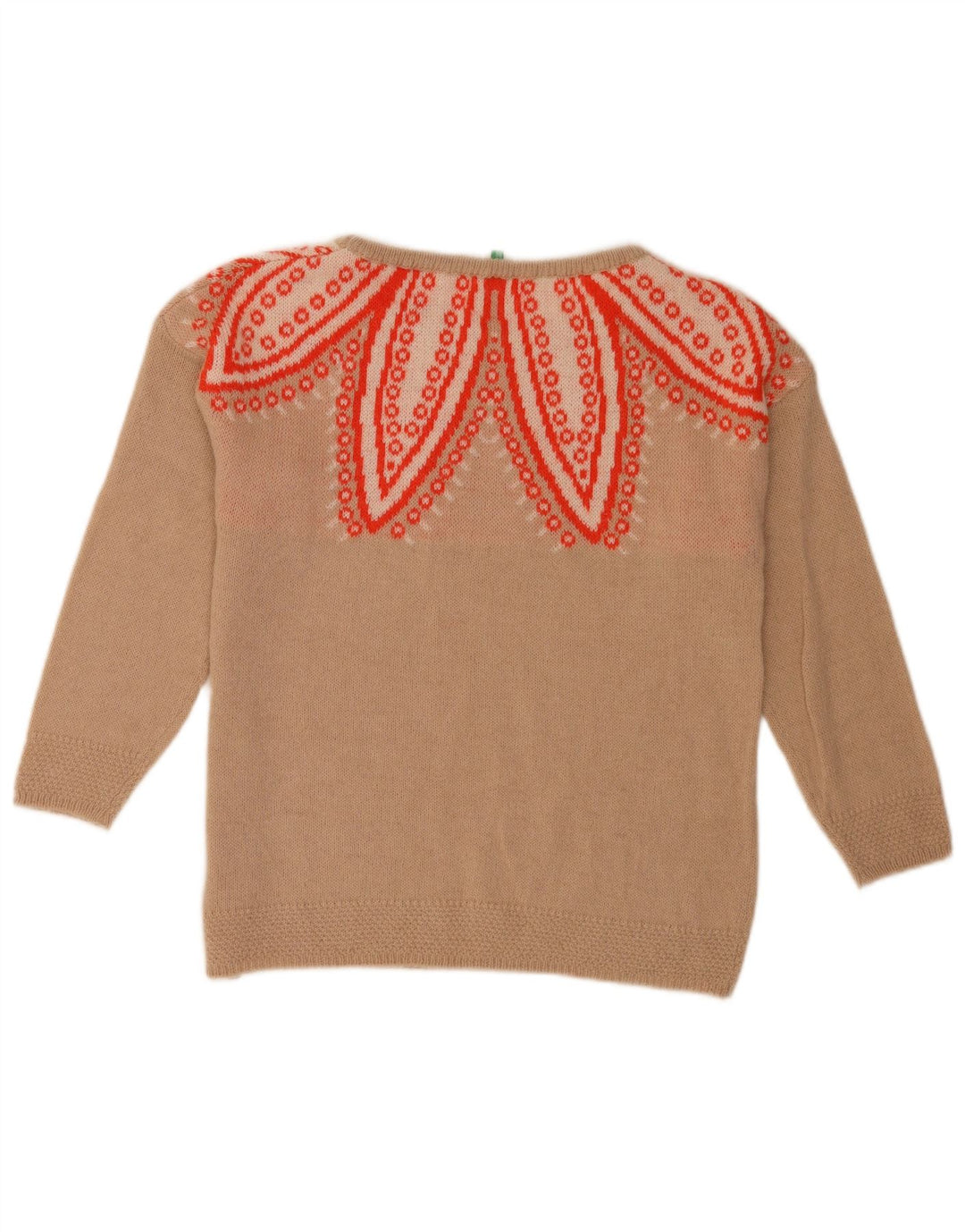 Benetton Womens Abstract Pattern Crew Neck Jumper Sweater UK 10 Small Beige