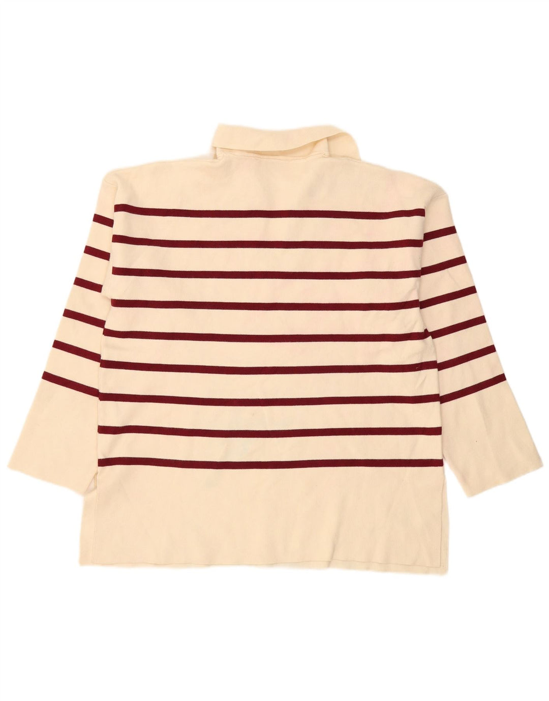 Zara Womens Long Sleeve Oversized Polo Shirt UK 14 Medium Off White Striped