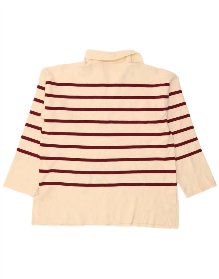 Zara Womens Long Sleeve Oversized Polo Shirt UK 14 Medium Off White Striped