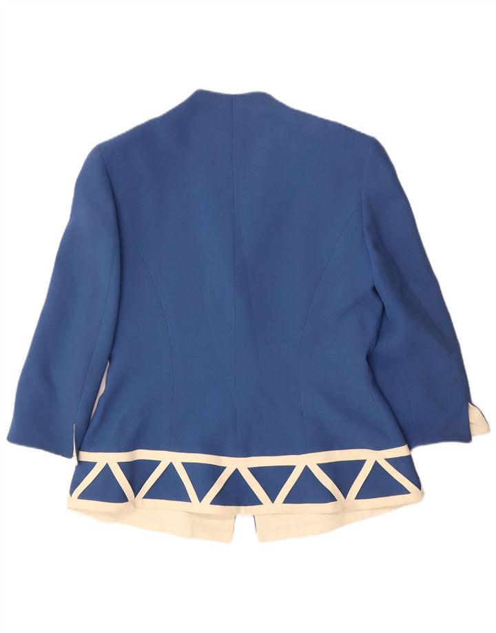 Gattinoni Womens 3/4 Sleeve 1 Button Blazer Jacket IT 48 XL Blue Geometric