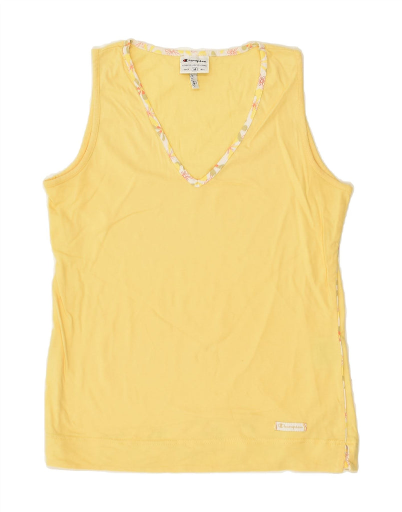 CHAMPION Womens Vest Top UK 12 Medium Yellow Cotton | Vintage Champion | Thrift | Second-Hand Champion | Used Clothing | Messina Hembry 