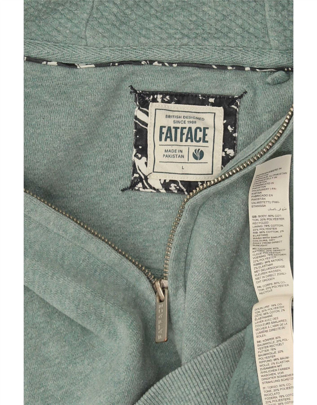 Fat Face Mens Zip Hoodie Sweater Large Blue Cotton