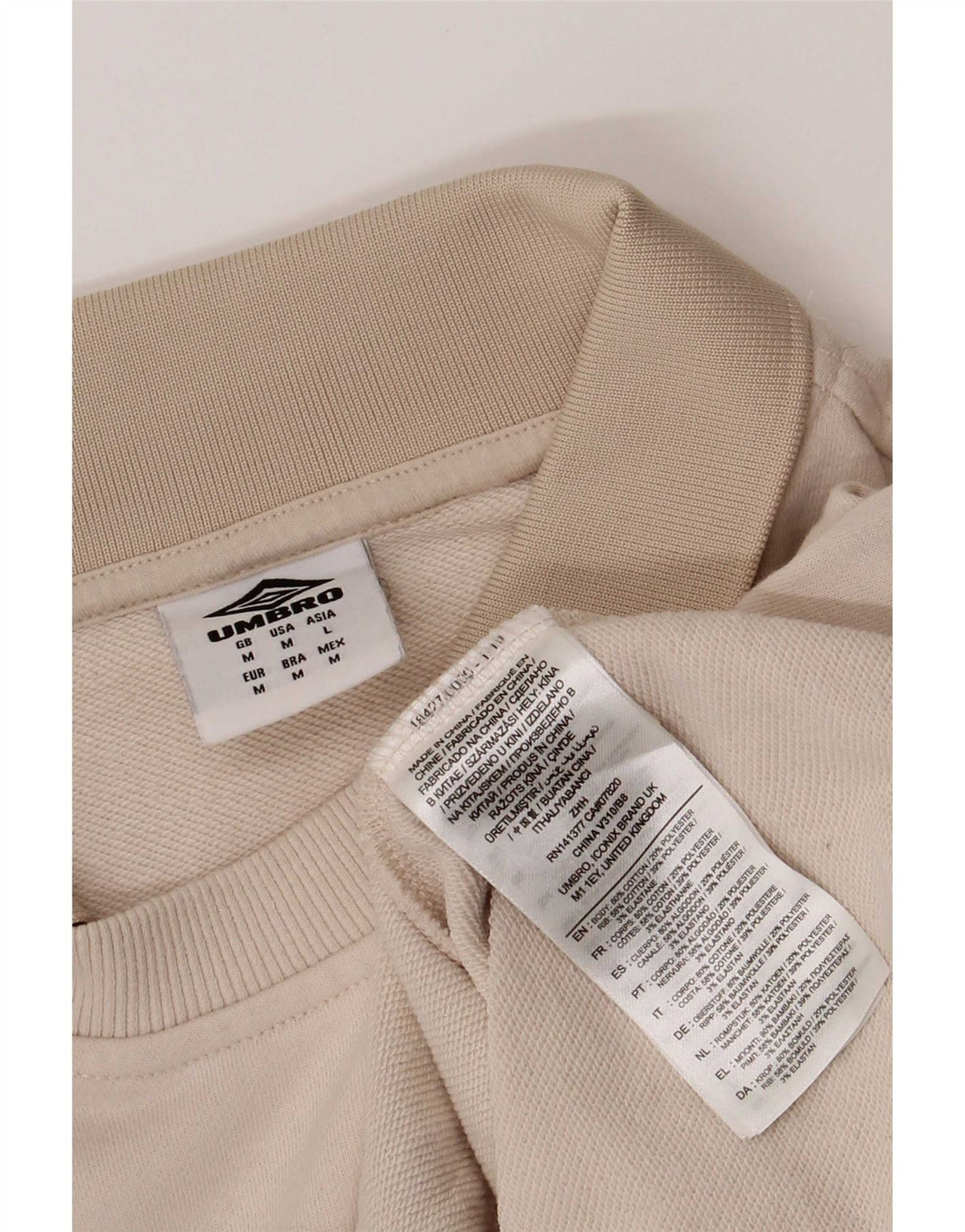Umbro Mens Polo Neck Sweatshirt Jumper Medium Beige Colourblock Cotton