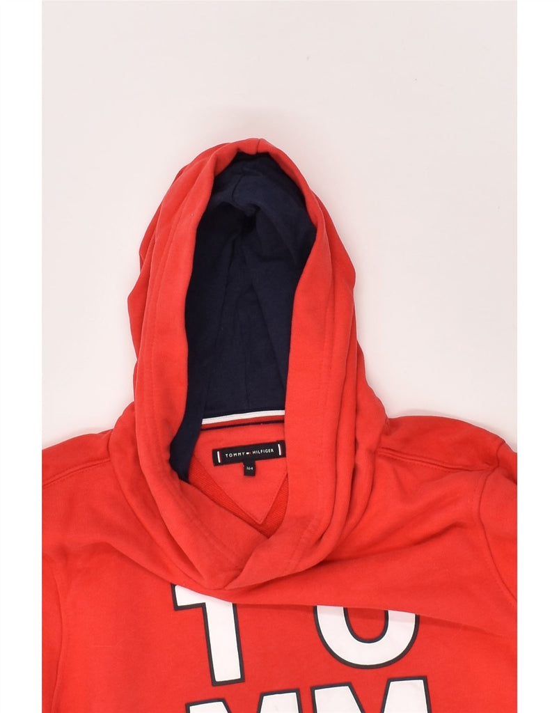 TOMMY HILFIGER Boys Graphic Hoodie Jumper 13-14 Years Red Cotton | Vintage Tommy Hilfiger | Thrift | Second-Hand Tommy Hilfiger | Used Clothing | Messina Hembry 