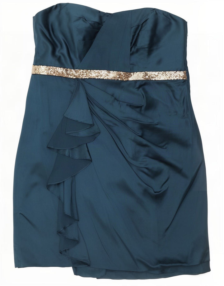 Monsoon Womens Mini Strapless Dress UK 10 Small Blue Polyester