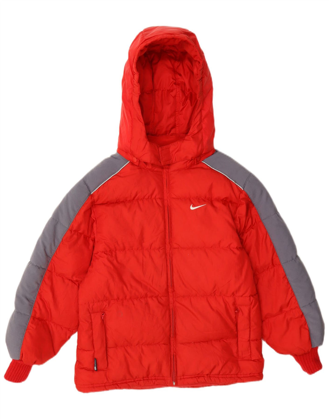 Nike Boys Hooded Padded Jacket 7-8 Years XL Red Colourblock Polyester
