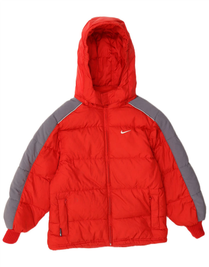 Nike Boys Hooded Padded Jacket 7-8 Years XL Red Colourblock Polyester
