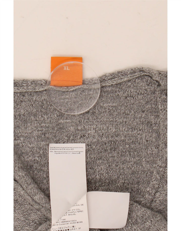 Hugo Boss Mens V-Neck Jumper Sweater XL Grey Cotton