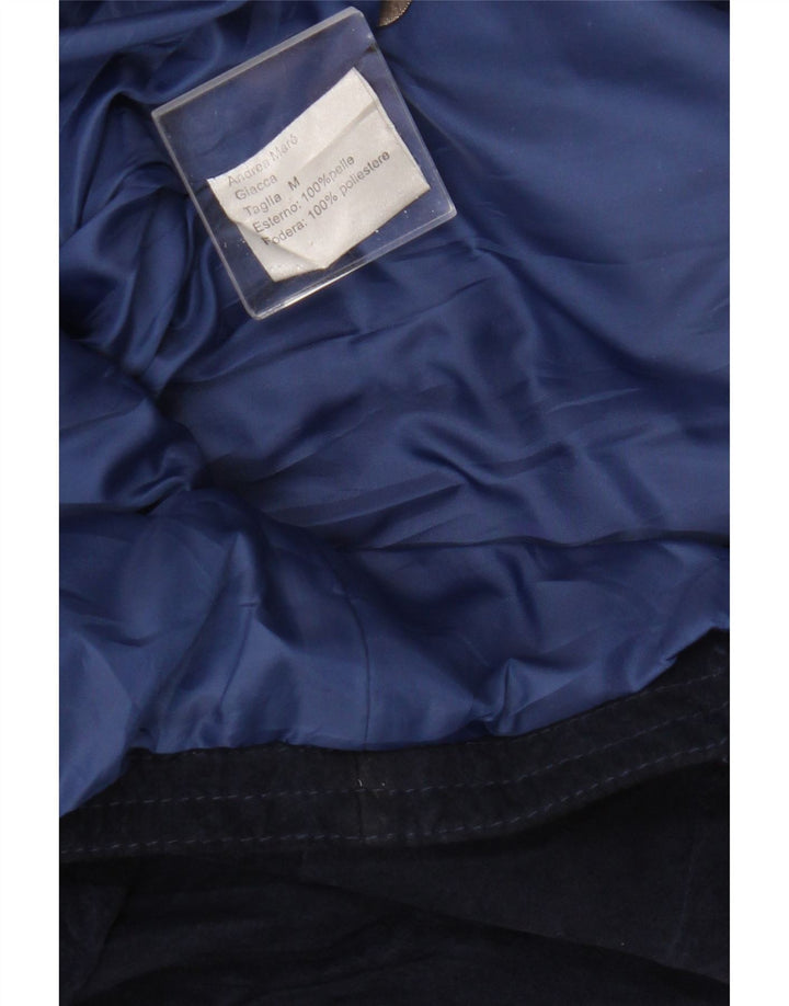 Andrea Mare Womens Suede Jacket UK 14 Medium Navy Blue Leather