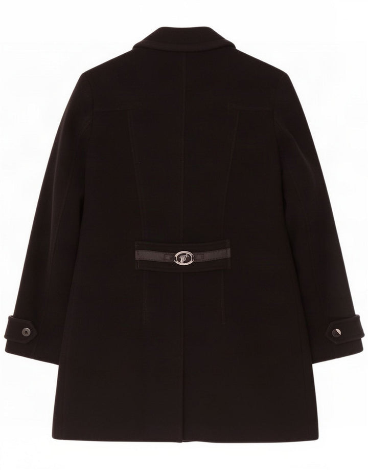 Trussardi Womens Double Breasted Coat IT 44 Medium Black Wool Classic