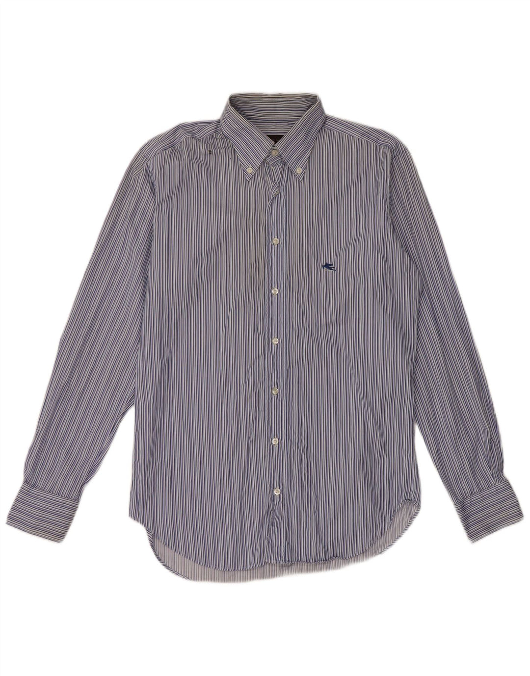 Etro Mens Shirt Size 40 Medium Blue Striped Cotton