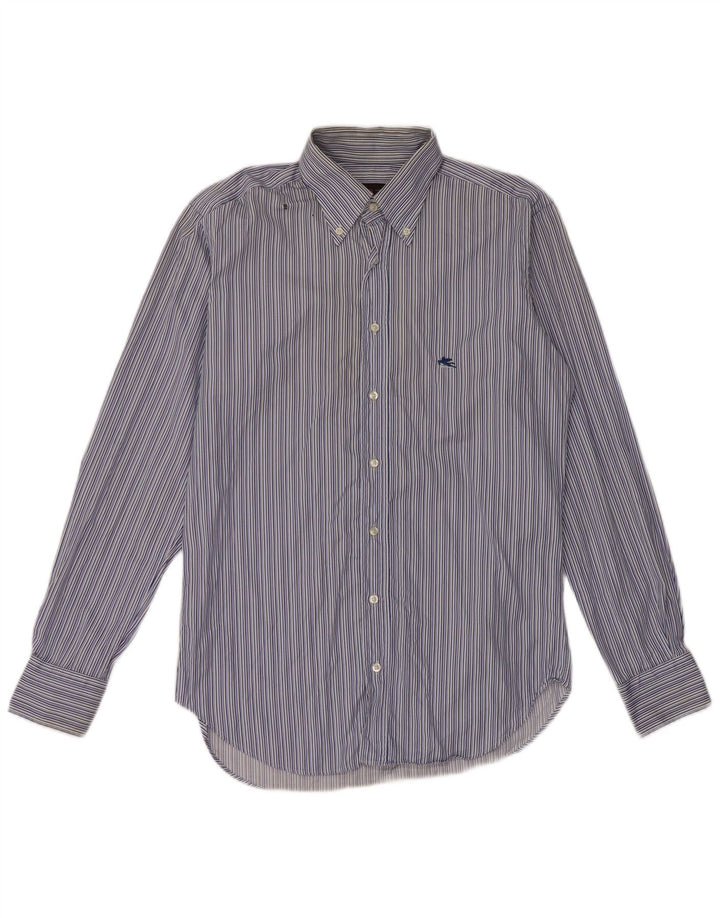 Etro Mens Shirt Size 40 Medium Blue Striped Cotton