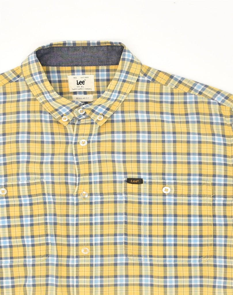 LEE Mens Regular Fit Short Sleeve Shirt XL Yellow Check Cotton | Vintage Lee | Thrift | Second-Hand Lee | Used Clothing | Messina Hembry 