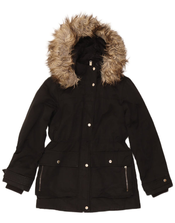 Topshop Womens Hooded Parka Jacket UK 8 Small Black Polyester