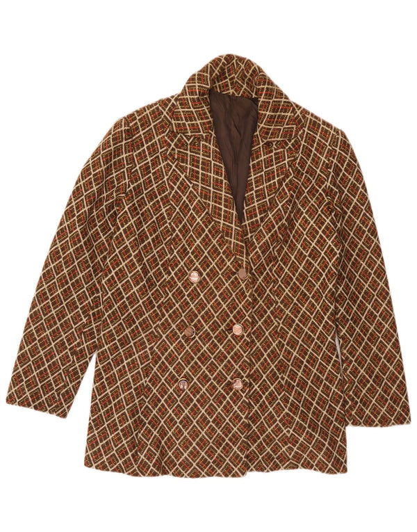 Vintage Womens Double Breasted Blazer Jacket UK 14 Medium Brown Geometric