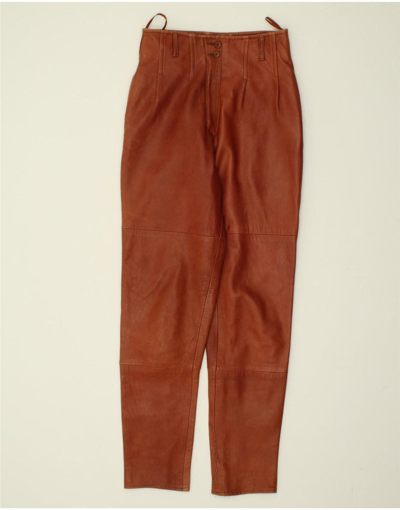 VINTAGE Womens Leather Casual Trousers IT 34 2XS W23 L26 Brown Leather | Vintage Vintage | Thrift | Second-Hand Vintage | Used Clothing | Messina Hembry 