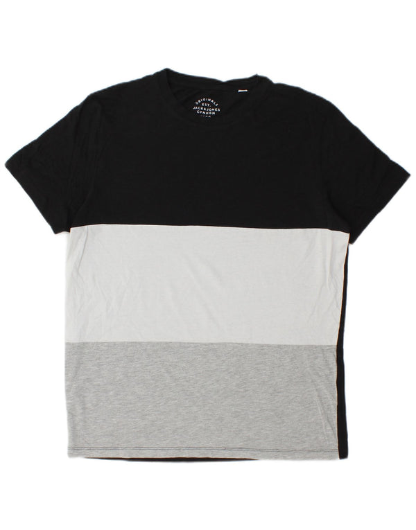 Jack & Jones Mens T-Shirt Top Large Black Colourblock