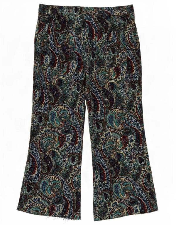 Zara Womens Wide Leg Cropped Trousers Medium W28 L24 Green Paisley