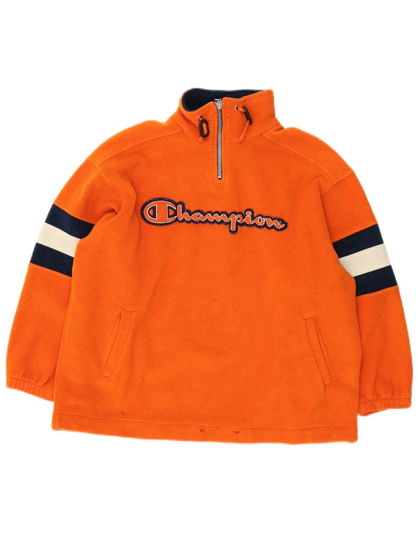 Champion Boys Graphic Fleece Jumper 7-8 Years Small Orange Colourblock